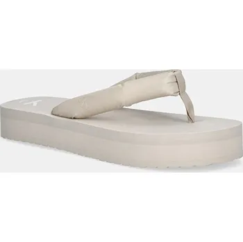 Dámské žabky Žabky Calvin Klein Jeans BEACH SANDAL FLATFORM TTXR SATIN dámské, béžová barva, na platformě, YW0YW01723 01X, EUR 40