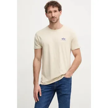Pánské tričko Bavlněné tričko Alpha Industries béžová barva, s potiskem 188505.03 12X, vel. S