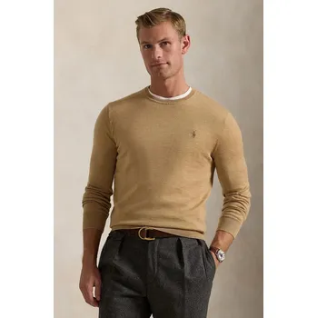 Pánský svetr Vlněný svetr Polo Ralph Lauren pánský, hnědá barva, lehký, 710946143 88X, vel. XXL