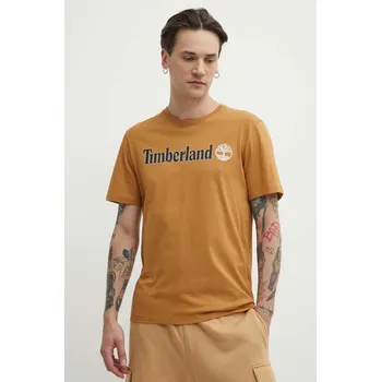 Pánské tričko Bavlněné tričko Timberland hnědá barva, s potiskem, TB0A5UPQP471 82X, vel. L