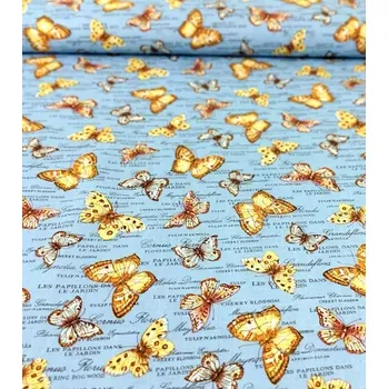 Bavlněná látka motýlci na modré plátno 140cm | RTex