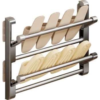 Úložný box Skládací nástěnný botník 2řadý 50 x 29,5 x 8,5 cm Samolepicí úsporný držák na boty Bez vrtání Jednoduchá montáž Organizér obuvi