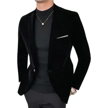 Pánské sako Pánské sako z polyesteru a viskózy Elegantní jednobarevné sako pro muže s kapsičkou na prsou Stylové formální sako s knoflíkem v různých barvách černá S