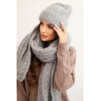Čepice Kesi Dámská souprava čepice a šála s proužky se zdobením šedá Polski šedá 3444210