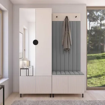 Předsíňová stěna Předsíňová stěna Rayo 1 se zrcadlem na nožkách Barva čalounění: Šedá - Trinity 14