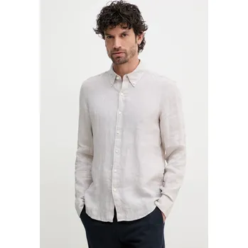 Pánská košile Lněná košile Michael Kors béžová barva, slim, s límečkem button-down CS4400H4YT 80X, vel. L