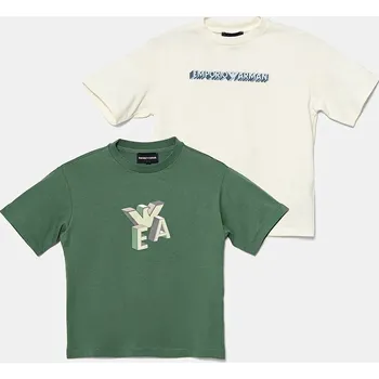 Dětské bavlněné tričko Emporio Armani 2-pack béžová barva, s potiskem, EB000318 AF13913 EB000318.AF13913 01X, vel. 176