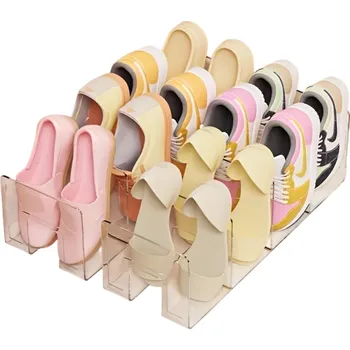 Úložný box 2 ks plastový organizér na boty 32,3 x 14,4 x 13 cm Průhledný úložný box se 4 přihrádkami Stohovatelný držák na obuv a doplňky