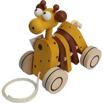 Dřevěná hračka Česká dřevěná hračka | Dřevěná tahací hračka - Žirafa klapací