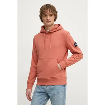 Pánská mikina Bavlněná mikina Calvin Klein Jeans pánská, oranžová barva, s kapucí, s aplikací, J30J323430 22D, vel. S
