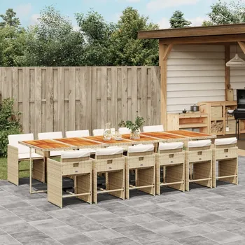 Zahradní sestava vidaXL 13dílný zahradní jídelní set s poduškami polyratan [3211131] Barva: béžová a krémová