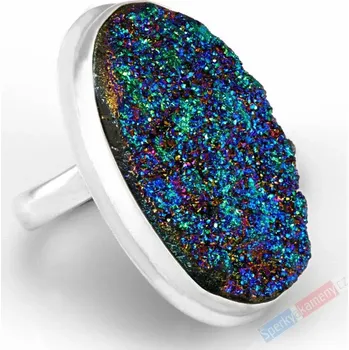 Prsten Velký stříbrný prsten (Ag 925/1000) s chalkopyritem QA, dubleta, vel. kamene cca 37 x 23 mm, STŘEDNÍ VELIKOST 56/57 (TA1169R)