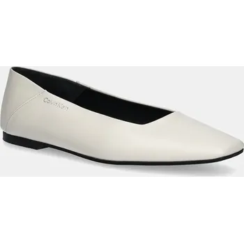 Dámské baleríny Kožené baleríny Calvin Klein FLAT BALLERINA - LTH béžová barva, HW0HW02463 01X, EUR 41