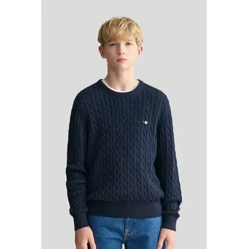 Chlapecké oblečení SVETR GANT SHIELD COTTON CABLE C-NECK EVENING BLUE
