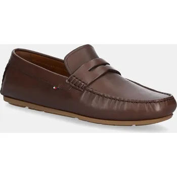 Dámská obuv Kožené mokasíny Tommy Hilfiger CORPOARTE HILFIGER LTH DRIVER FM0FM04810 hnědá 88X, EUR 44
