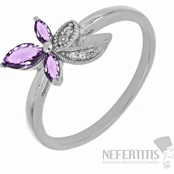 Prsten Prsten stříbrný s africkými ametysty a zirkony Ag 925 026097 AFAM 59 mm (US 9) 2,1 g