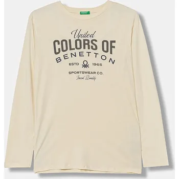 Dětská móda Dětské bavlněné tričko s dlouhým rukávem United Colors of Benetton 3ATNC10QU.G.Seasonal béžová 80X, vel. 168