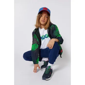 Chlapecké kalhoty Dětské tepláky HUGO tmavomodrá barva, hladké, G00367 G00367.102.108 59X, vel. 108