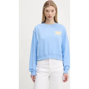 Dámská mikina Bavlněná mikina Tommy Jeans dámská, modrá barva, s potiskem, DW0DW21345 50X, vel. XL
