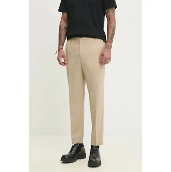 Pánské kalhoty Kalhoty s příměsí vlny HUGO pánské, béžová barva, ve střihu chinos, 50538299 80X, vel. 50