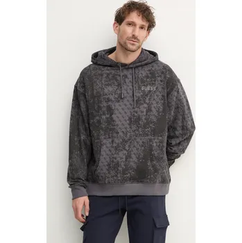 Pánská mikina Bavlněná mikina Guess GOTAM pánská, šedá barva, s kapucí, vzorovaná, Z5RQ16 K9YI1 Z5RQ16.K9YI1 90X, vel. S