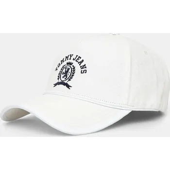 Čepice Bavlněná baseballová čepice Tommy Jeans bílá barva, s aplikací, AW0AW17315 00X, vel. ONE SIZE