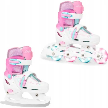 Kolečkové brusle Brusle 2v1 Raven Loret Glitter White/Mint/Pink svítící všechna kola LED Velikost bruslí: EU 34-37, Typ nože: Dámský (se zoubky)