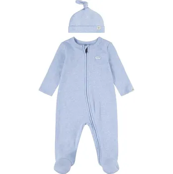 Kojenecký overall Dětský bavlněný overal Levi's LVN FOOTED COVERALL & HAT SET 6EK247 modrá 50X, vel. 74