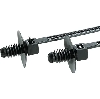 Stahovací páska HellermannTyton 150-55610, T18RDP5-PA66-BK, stahovací pásky, 2.50 mm, 110 mm, černá, s rozpěrnou kotvou a talířem, 500 ks