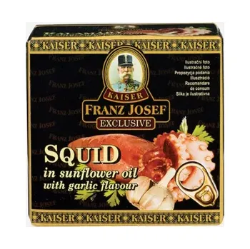 konzervovaná ryba Kalamáry ve slunečnicovém oleji s česnekovou příchutí 80 g