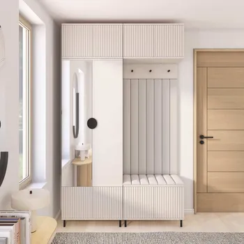 Předsíňová stěna Předsíňová stěna Rayo 2 se zrcadlem na nožkách Barva čalounění: Světle šedá - Trinity 32