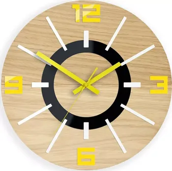 Hodiny Dřevěné nástěnné hodiny Alladyn 33,5 cm dub přírodní/žluté