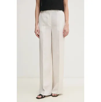 Dámské kalhoty Kalhoty s příměsí lnu Calvin Klein béžová barva, high waist, K20K208381 01X, vel. 38