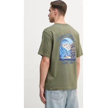 Bavlněné tričko Tommy Hilfiger zelená barva, s potiskem, MW0MW38643 91X, vel. S