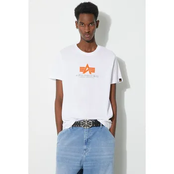 Pánská móda Bavlněné tričko Alpha Industries Basic Rubber bílá barva, s aplikací, 100501RB 00X, vel. M