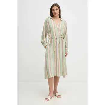 Dámské šaty Šaty s příměsí lnu La Petite Française RIVA PFRIVA zelená 07X, vel. 42