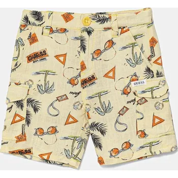 Dámské kraťasy Dětské šortky s příměsí lnu Guess N5GD10.WFBT0.PPYA žlutá 11X, vel. 105-112