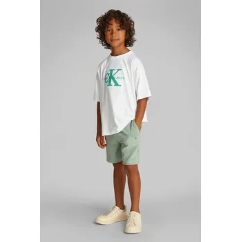 Chlapecké tričko Dětské bavlněné tričko Calvin Klein Jeans bílá barva, s aplikací, IB0IB02452 IB0IB02452.PPYA 00X, vel. 176