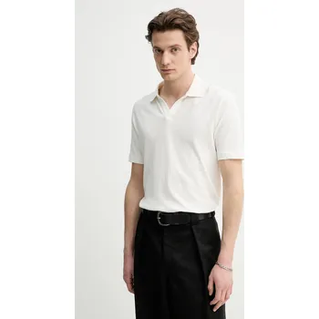 Pánské tričko Polo tričko s lněnou směsí Marc O'Polo bílá barva, 523209153026 01A, vel. XL