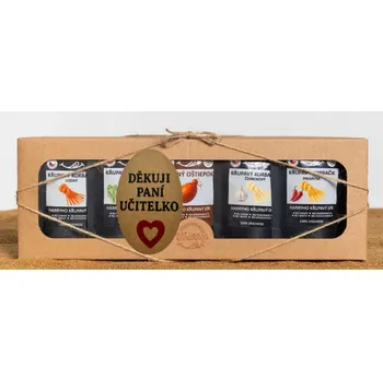 Dárková krabička Křupavý sýr Dárková sada 5 druhů lyo korbáčiků od Bači děkuji paní učitelko (Křupavý sýr Dárková sada 5 druhů lyo korbáčiků od Bači děkuji paní učitelko)