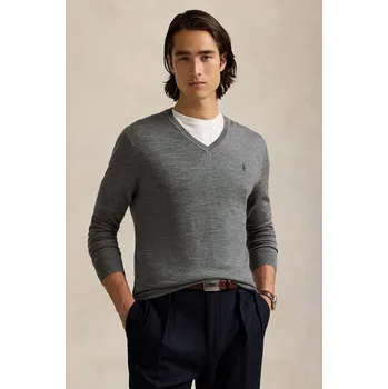 Pánský svetr Vlněný svetr Polo Ralph Lauren RWS-Longsleeve pánský, šedá barva, 710946142 90X, vel. XL