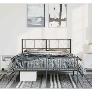 Postel vidaXL Kovový rám postele s hlavovým a nožním čelem 135 x 190 cm [372196] Barva: Černá