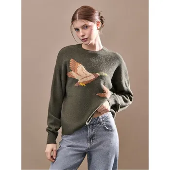 Dámský svetr Svetr s kulatým výstřihem - XS - House - pískově zelená - 211GH-97X