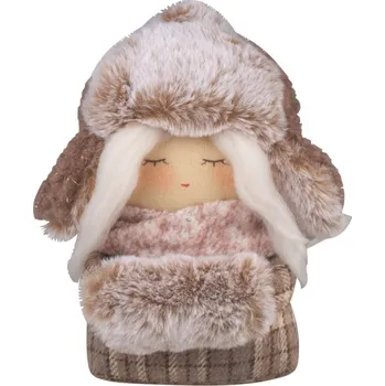 Děvčátko s ušankou na postavení hnědá 15 x 22 cm