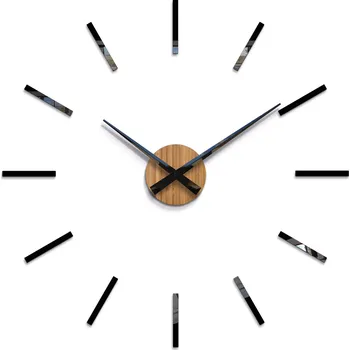 Hodiny Nástěnné samolepící hodiny Cezar 65 cm černé/hnědé