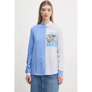 Dámská košile Košile Desigual A PERFECT RIDE dámská, modrá barva, relaxed, s klasickým límcem, 25SWCW36 55X, vel. M