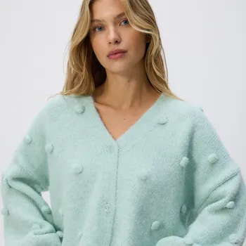 Dámský svetr Reserved - Kardigan s aplikacemi - bledá tyrkysová - 486GP-06X - 486GP-06X-L