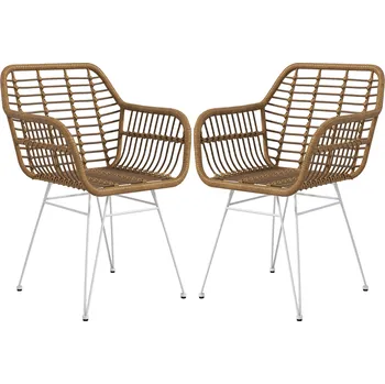 Jídelní židle HOMCOM Sada 2 ratanových jídelních židlí, nosnost 120 kg, ergonomické, s opěradlem, ocelové nohy, boho styl, 56 x 60 x 79 cm, přírodní| Aosom