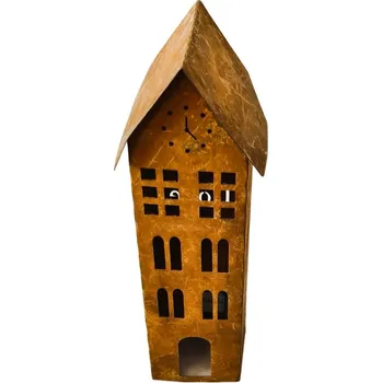 Vánoční dekorace Florservice kovový domek vintage - sada 2 ks, výška 20 / 25 cm