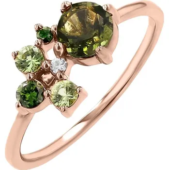 Prsten Cluster prsten s vltavínem, safíry a diamanty Irma